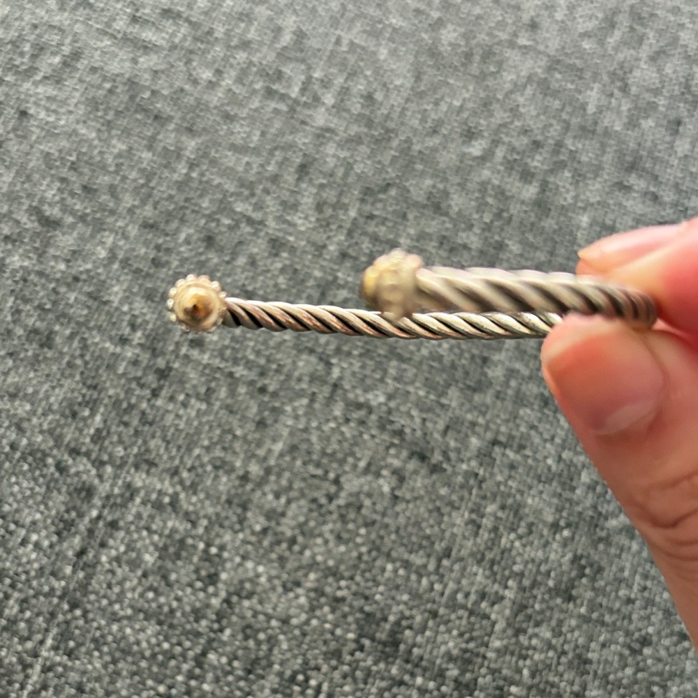 Twisted Cable Open Cuff Bracelet with Gold Accents - Silver and Gold tone - Picture 2 of 5